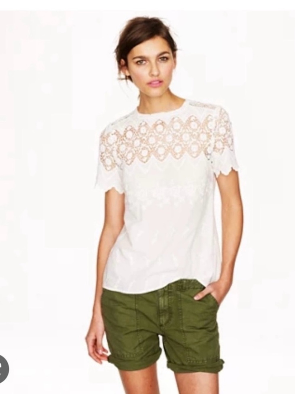 J.Crew Floral Lace and Embroidered Blouse in Ivory/White PTP 18”